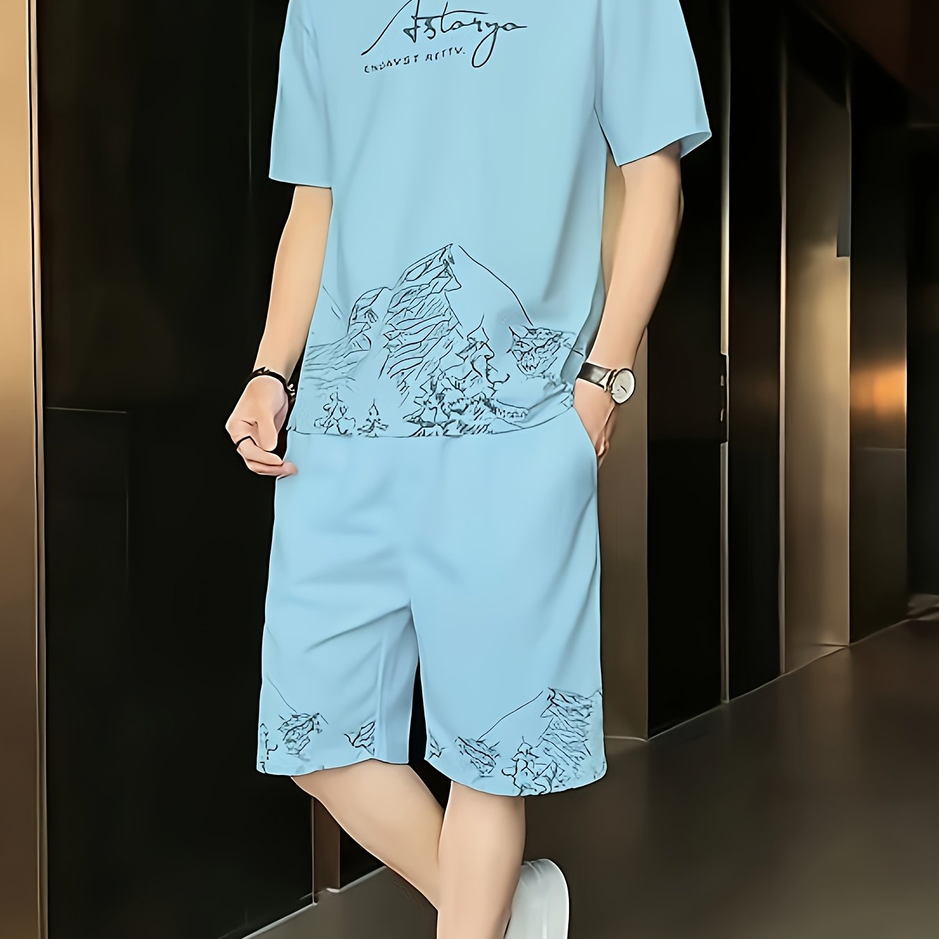 Men's 2pcs Outfits, Casual Crew Neck Short Sleeve T-shirt And Drawstring Shorts Set for Summer, Men's Clothing