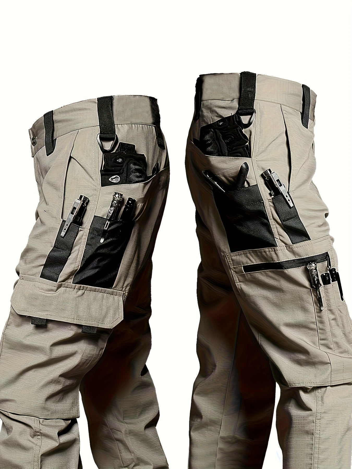 Men's Multi-Pocket Work Pants, Durable Wrinkle-Resistant Construction Trousers for Spring and Autumn | Adjustable Waistband | Tactical Design | Outdoor Hiking Long Pants