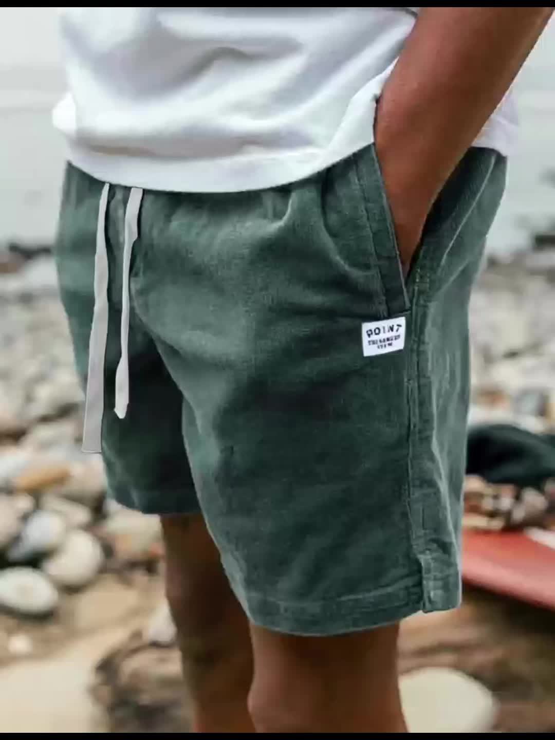 Men's Casual Fashion Corduroy Shorts With Pockets And Drawstring For Summer