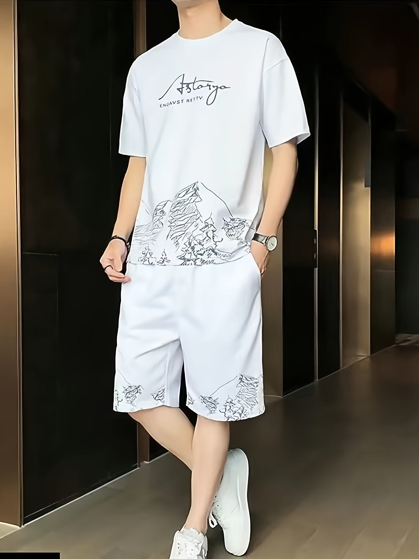 Men's 2pcs Outfits, Casual Crew Neck Short Sleeve T-shirt And Drawstring Shorts Set for Summer, Men's Clothing