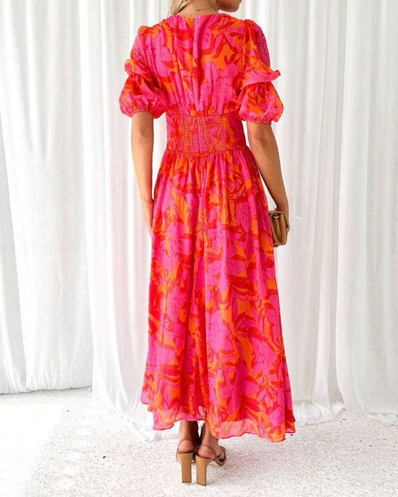 PUCURI™ - Robe maxi élégante rose rouge