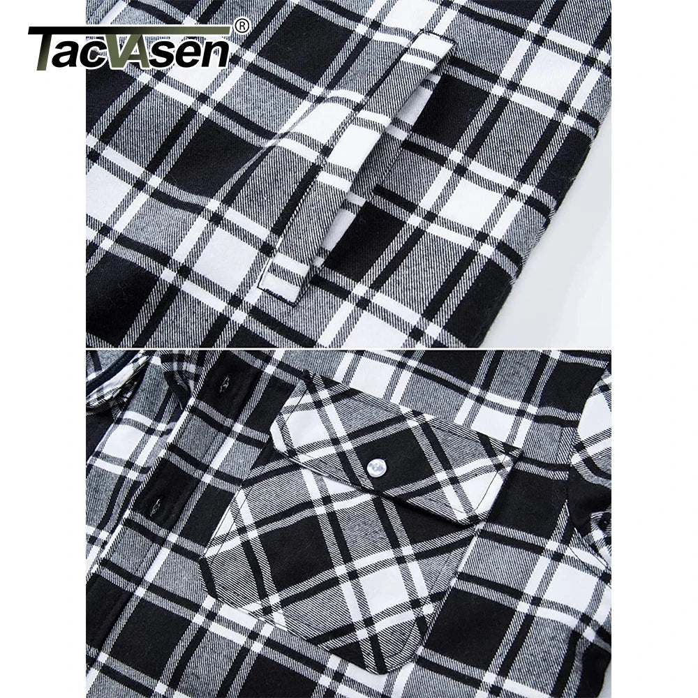TACVASEN–veste en flanelle pour homme avec capuche amovible, Plaid matelassé doublé, manteaux d'hiver épais à capuche, vêtements d'extérieur, Chemise à carreaux et veste en flanelle 100% coton haute qualité et conforta