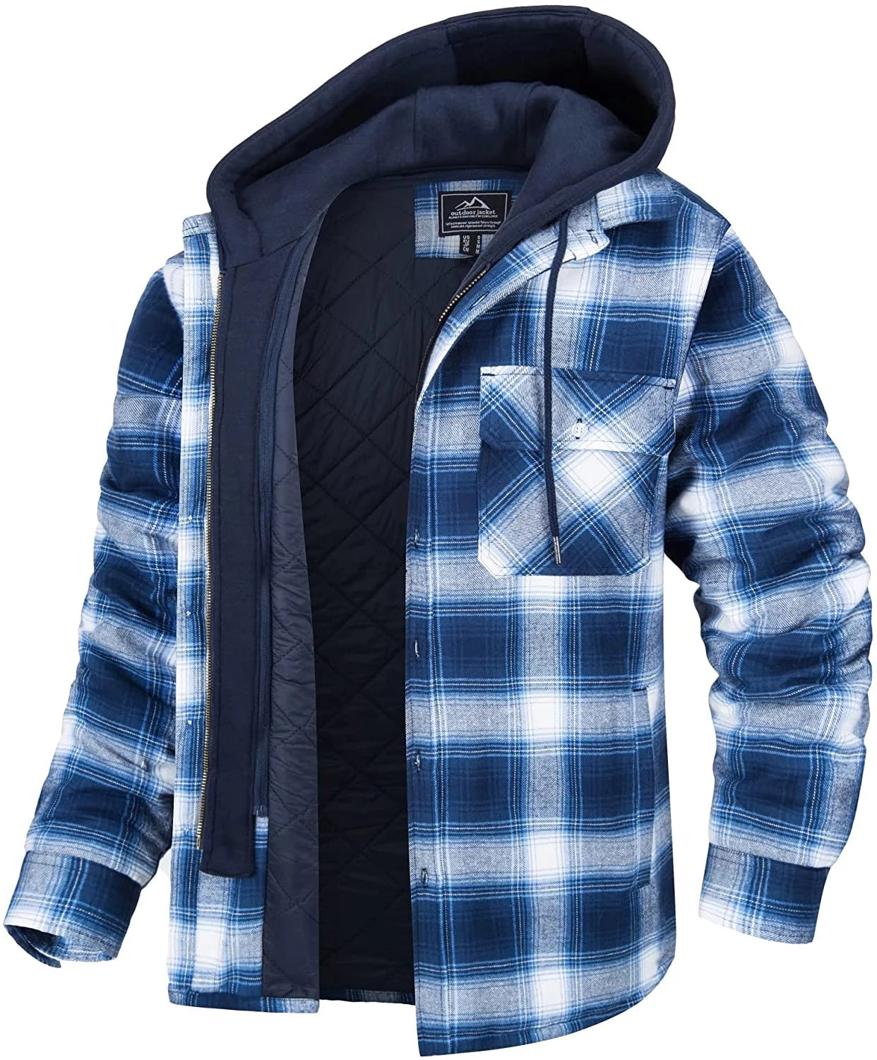 TACVASEN–veste en flanelle pour homme avec capuche amovible, Plaid matelassé doublé, manteaux d'hiver épais à capuche, vêtements d'extérieur, Chemise à carreaux et veste en flanelle 100% coton haute qualité et conforta