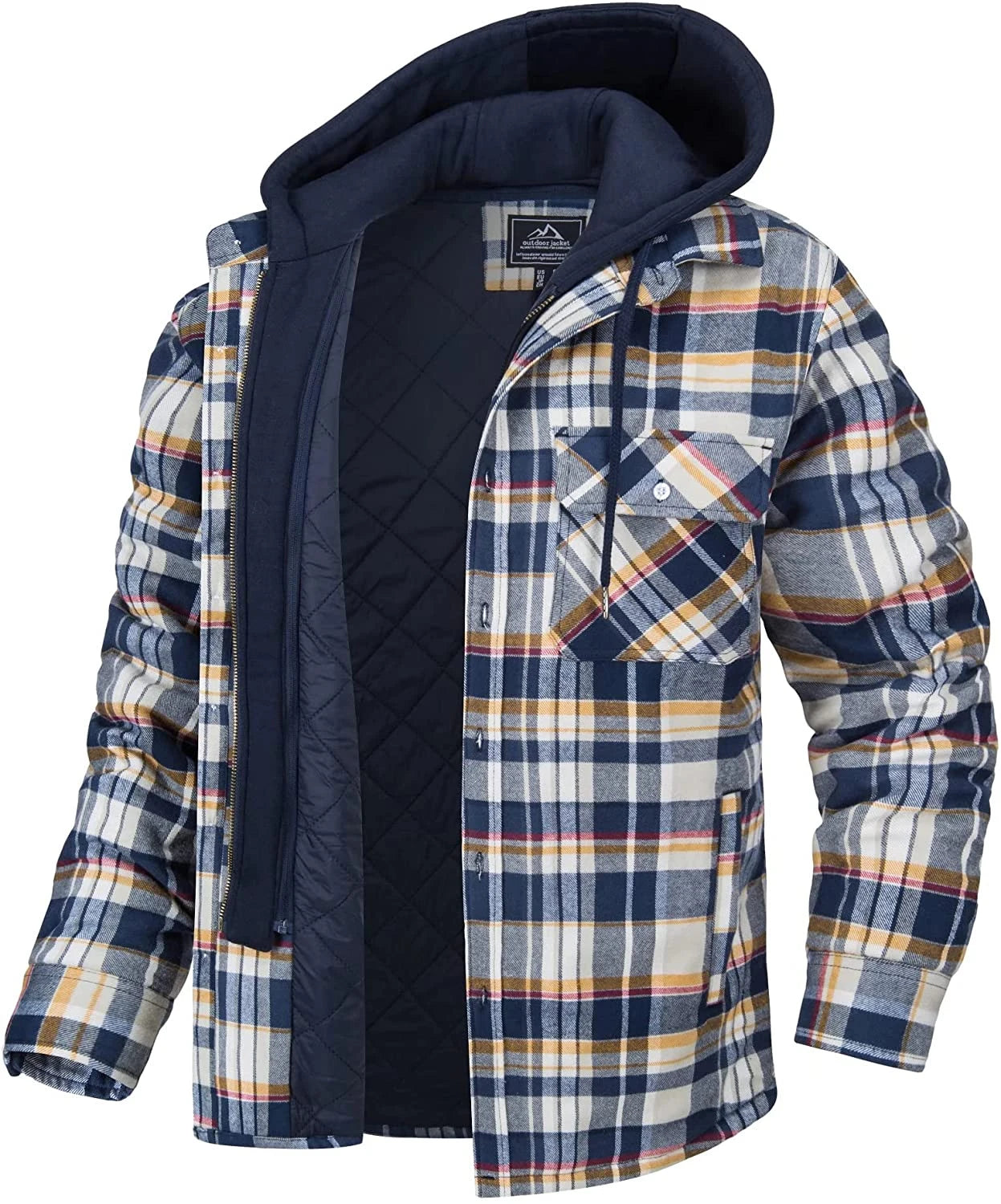 TACVASEN–veste en flanelle pour homme avec capuche amovible, Plaid matelassé doublé, manteaux d'hiver épais à capuche, vêtements d'extérieur, Chemise à carreaux et veste en flanelle 100% coton haute qualité et conforta