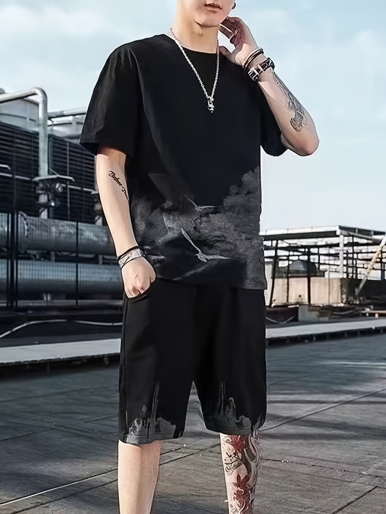 Men's 2pcs Outfits, Casual Crew Neck Short Sleeve T-shirt And Drawstring Shorts Set for Summer, Men's Clothing