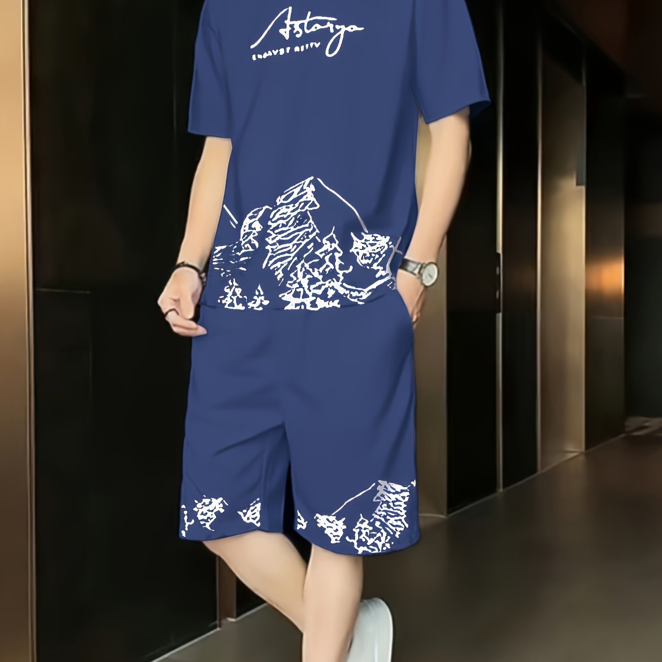Men's 2pcs Outfits, Casual Crew Neck Short Sleeve T-shirt And Drawstring Shorts Set for Summer, Men's Clothing