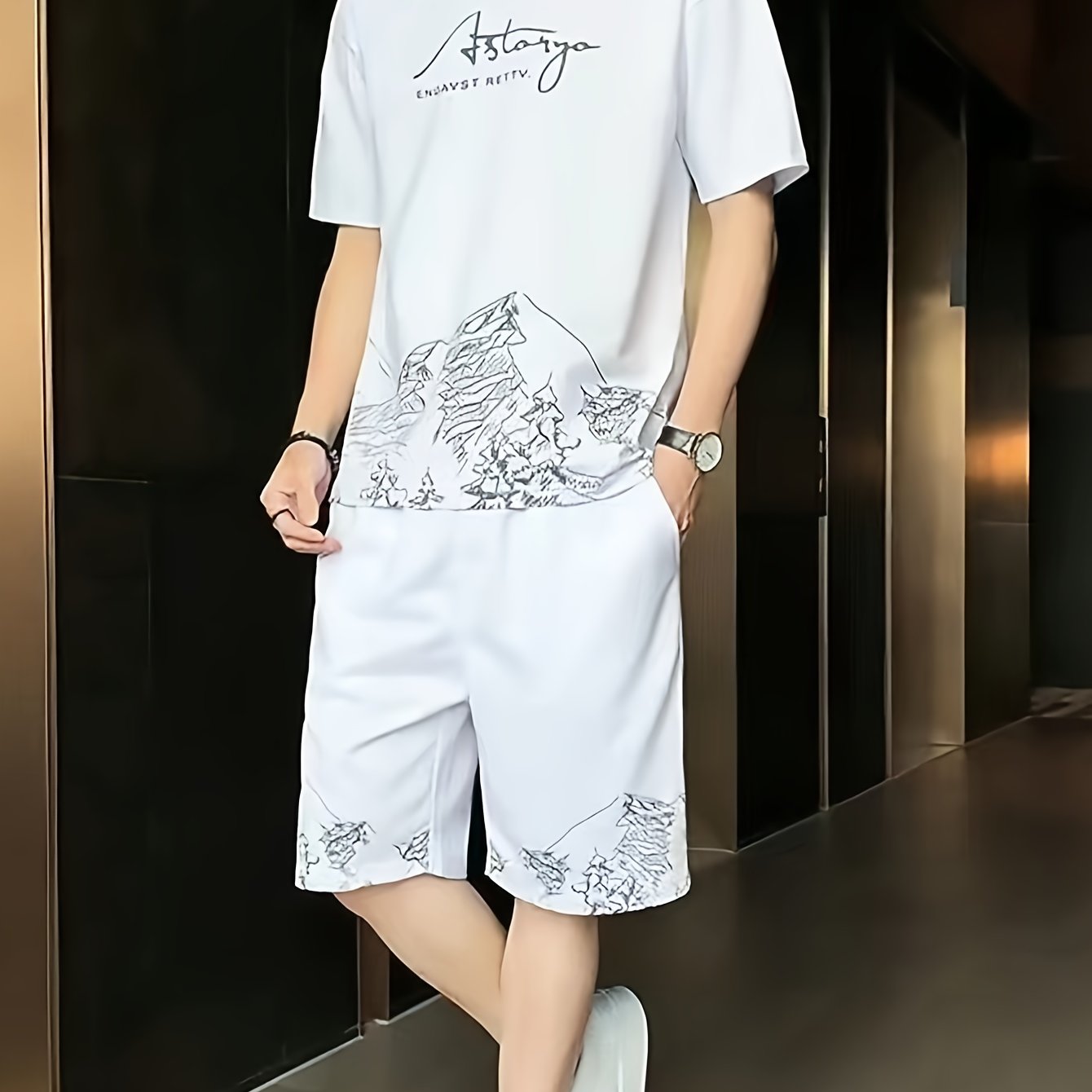 Men's 2pcs Outfits, Casual Crew Neck Short Sleeve T-shirt And Drawstring Shorts Set for Summer, Men's Clothing