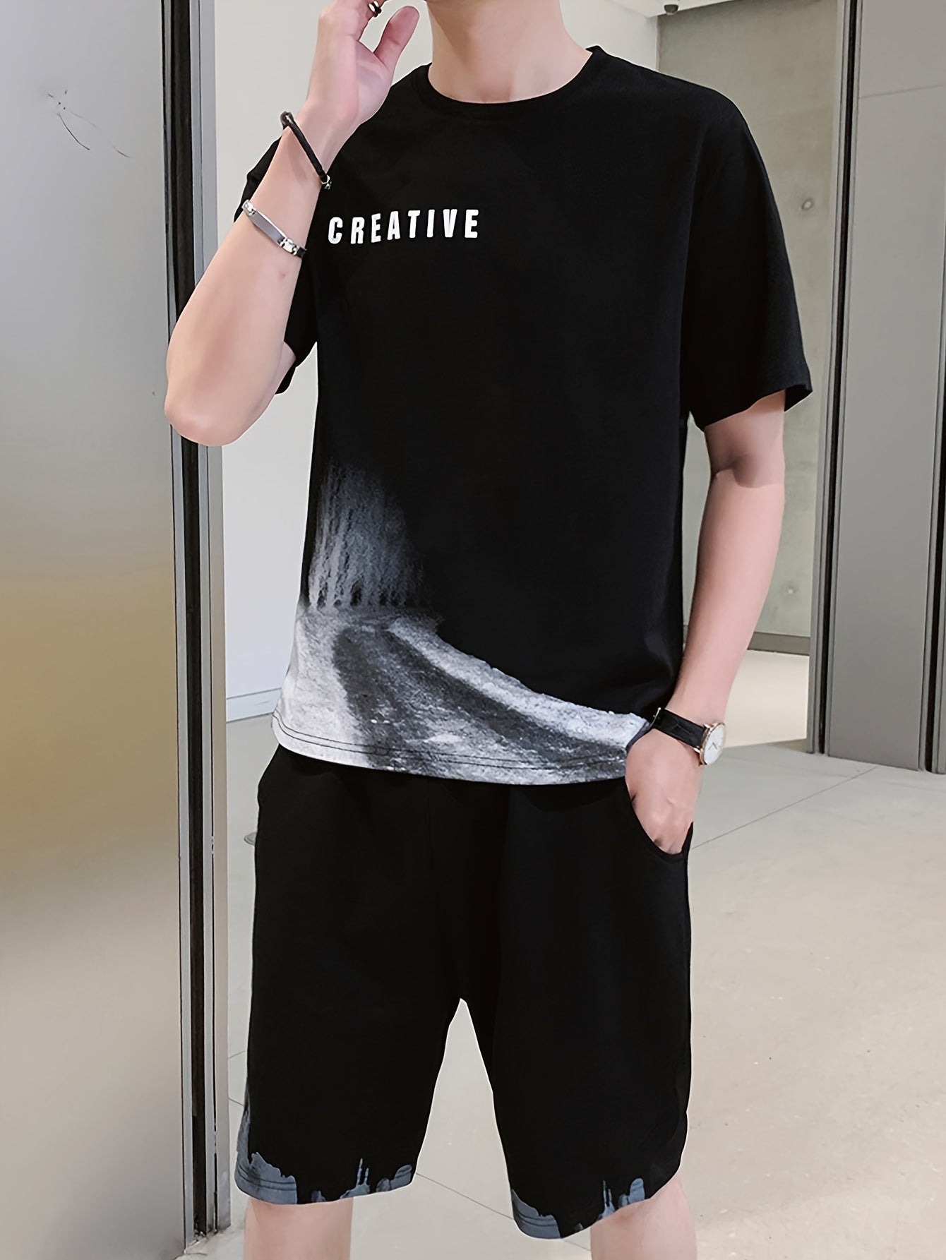 Men's 2pcs Outfits, Casual Crew Neck Short Sleeve T-shirt And Drawstring Shorts Set for Summer, Men's Clothing