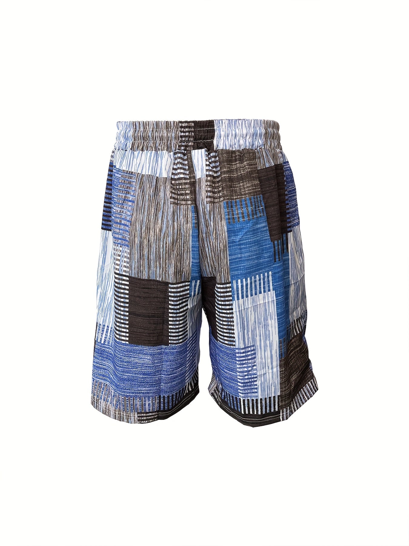 Men'S Casual Summer Beach Shorts - Geometric Pattern, Lightweight Fabric with Slight Stretch, Drawstring Waist, Regular Fit, Perfect for Relaxation and Outdoor Activities, Beach Attire|Geometric Pattern Shorts|Lightweight Shorts