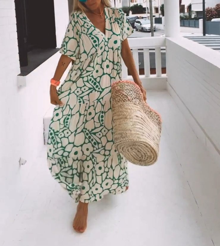 Juni™ | Ibiza-stil klänning med bohemiskt blomtryck
