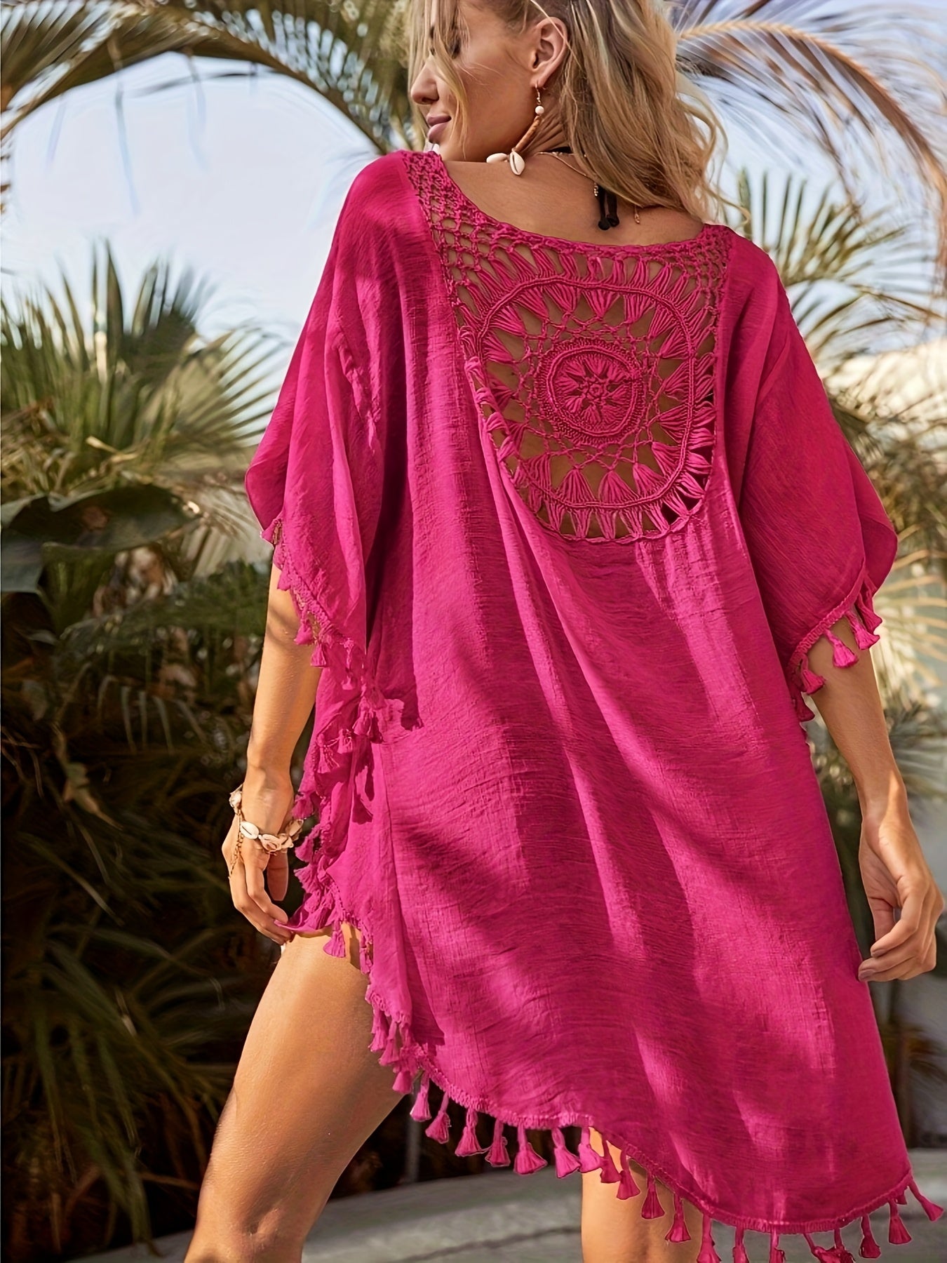 Bohemian Boho Women's Loose Beach Vacation Crochet Tassel Fringe Shirt