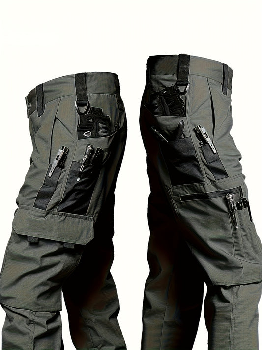 Men's Multi-Pocket Work Pants, Durable Wrinkle-Resistant Construction Trousers for Spring and Autumn | Adjustable Waistband | Tactical Design | Outdoor Hiking Long Pants