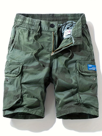 Men's Camo Cargo Shorts with Multiple Pockets - Cotton Blend, Casual Outdoor & Hiking Wear