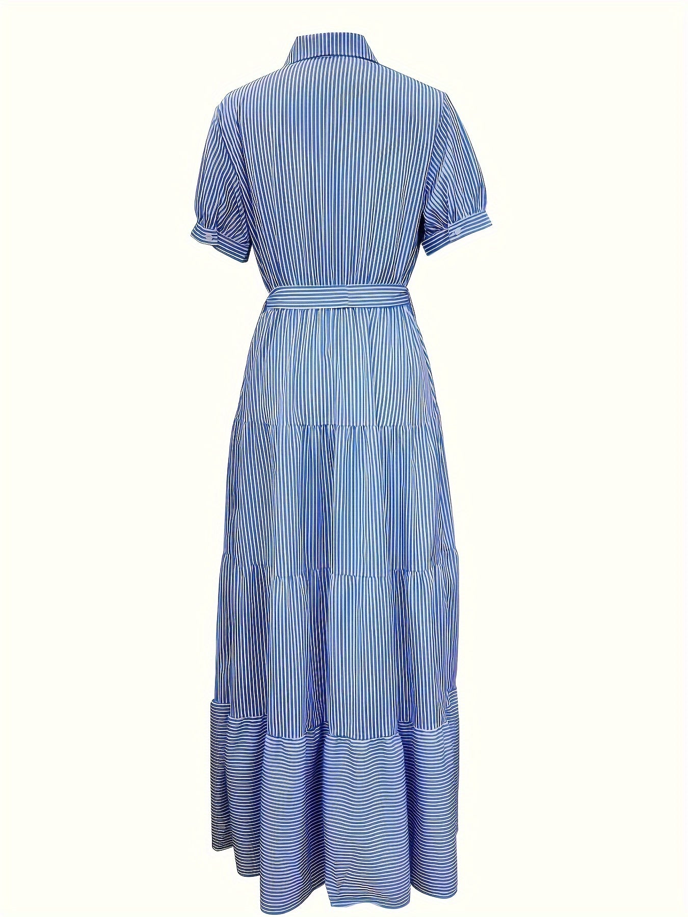 FD492 Summer New Fashion Striped Loose Mid-Length Dress with Short Sleeves