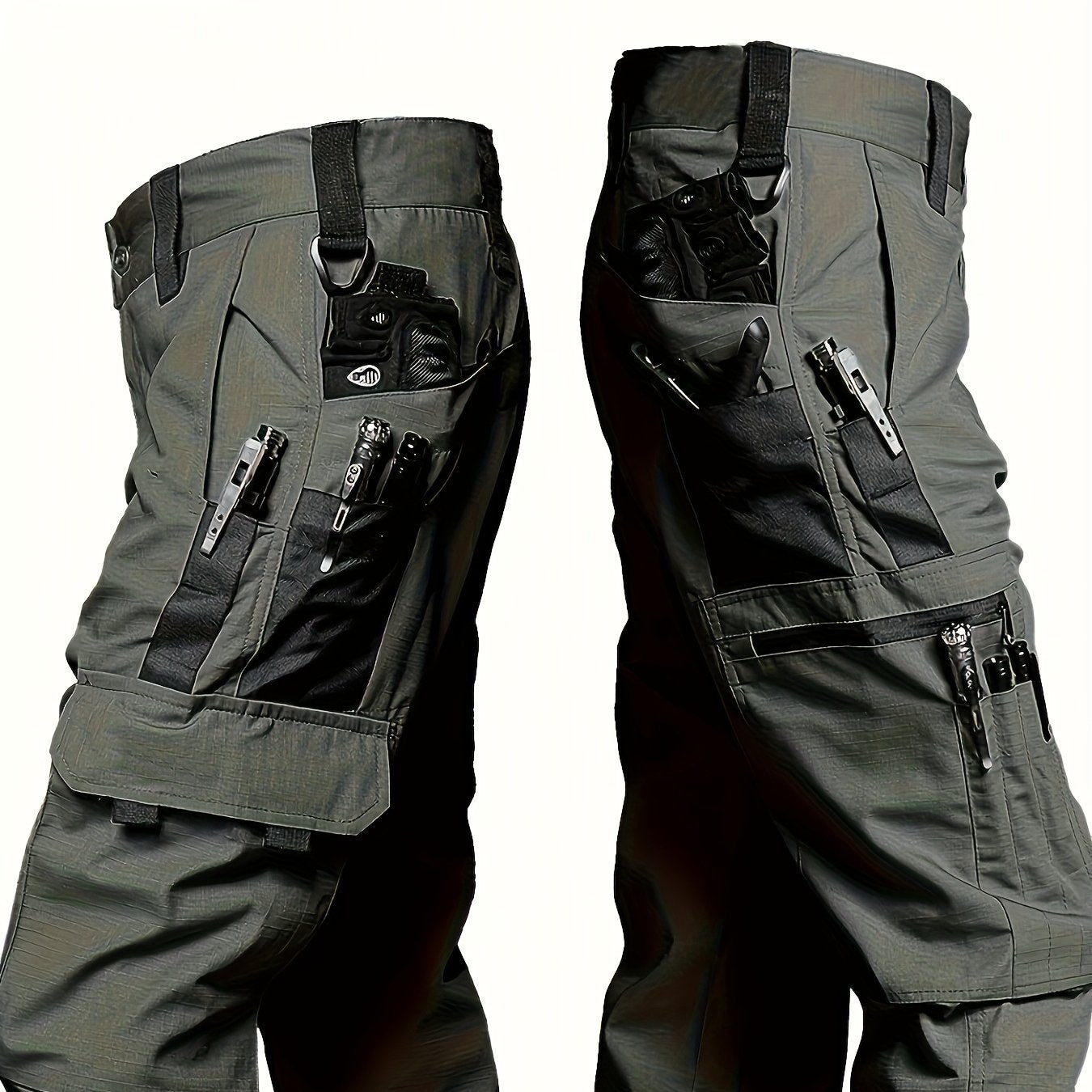 Men's Multi-Pocket Work Pants, Durable Wrinkle-Resistant Construction Trousers for Spring and Autumn | Adjustable Waistband | Tactical Design | Outdoor Hiking Long Pants