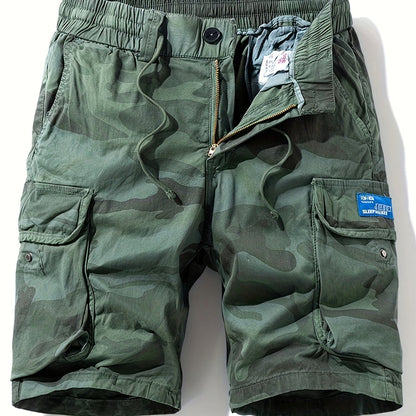 Men's Camo Cargo Shorts with Multiple Pockets - Cotton Blend, Casual Outdoor & Hiking Wear