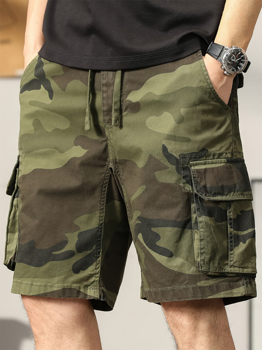 Men's Camouflage Cargo Shorts, Cotton Street Style, Stretch Fabric, Regular Fit, Pocket Detail, Woven Construction