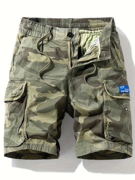 Men's Camo Cargo Shorts with Multiple Pockets - Cotton Blend, Casual Outdoor & Hiking Wear