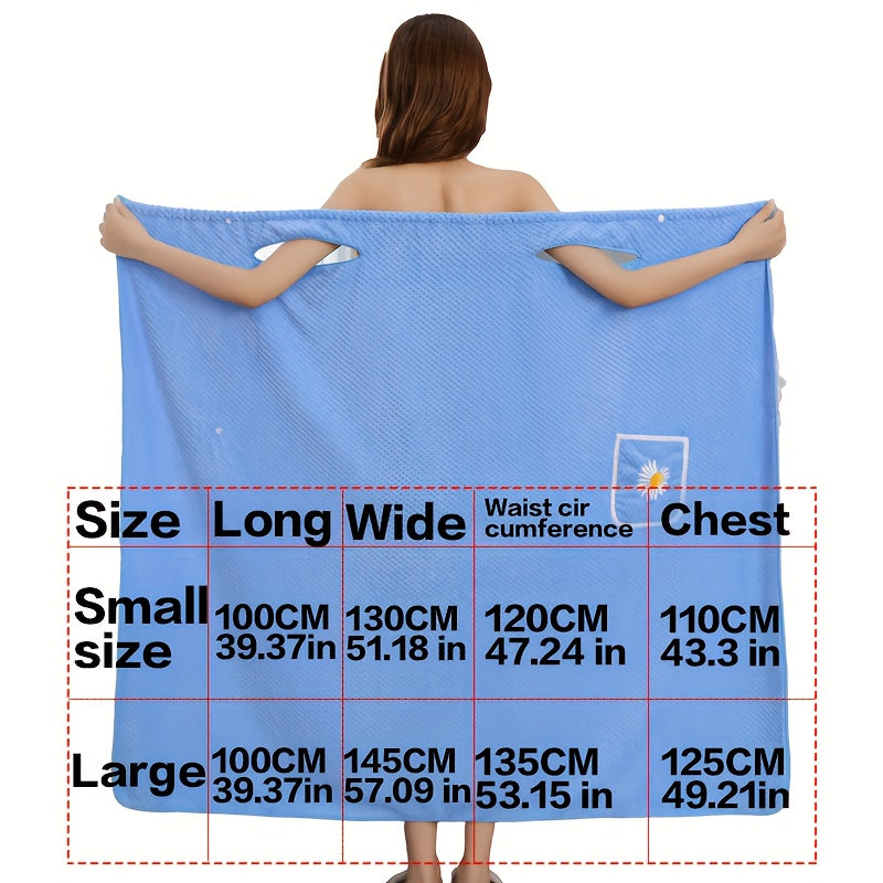 1pc Daisy Pattern Super Absorbent Wearable Bath Towel, Fade-resistant Non-shedding Wrap Towel Dress With Pocket & Buttons, Perfect Gift For Women Wife Girlfriend, Bathroom Supplies, Home Supplies, Bathroom Accessory