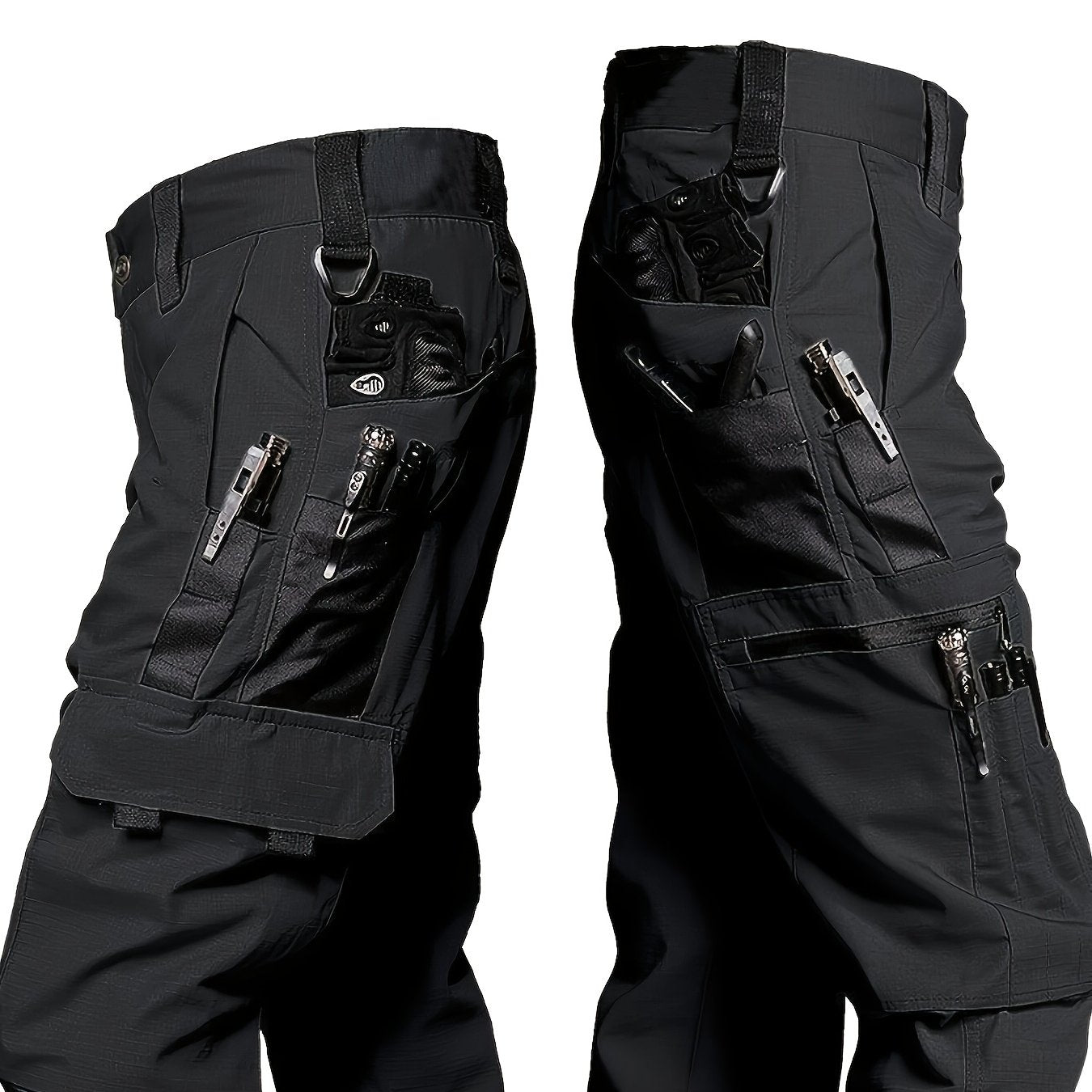 Men's Multi-Pocket Work Pants, Durable Wrinkle-Resistant Construction Trousers for Spring and Autumn | Adjustable Waistband | Tactical Design | Outdoor Hiking Long Pants