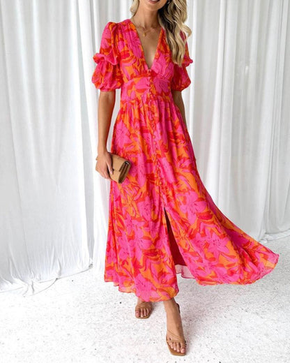 PUCURI™ - Robe maxi élégante rose rouge