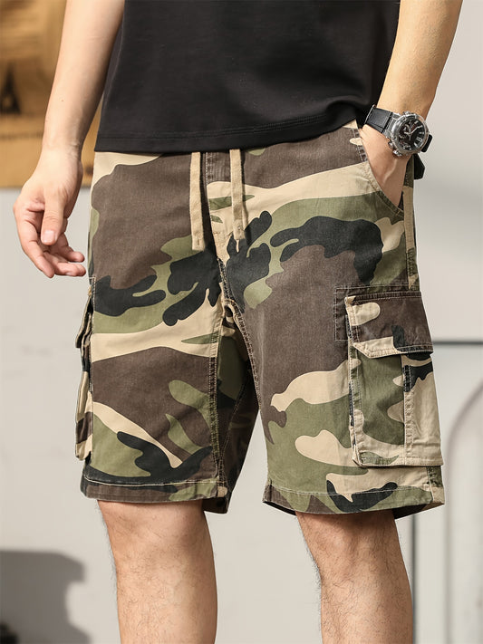 Men's Camouflage Cargo Shorts, Cotton Street Style, Stretch Fabric, Regular Fit, Pocket Detail, Woven Construction