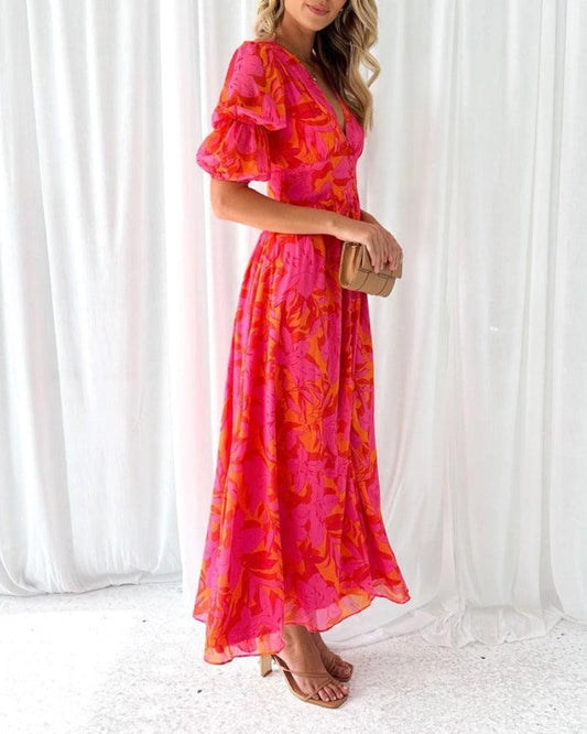 PUCURI™ - Robe maxi élégante rose rouge