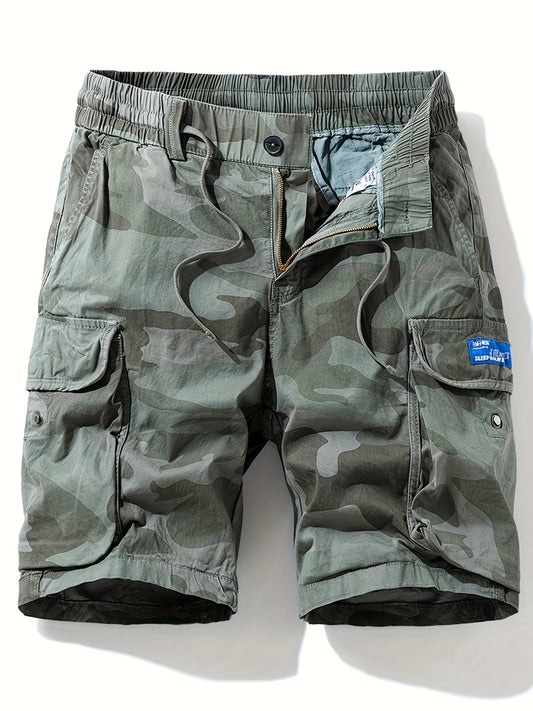 Men's Camo Cargo Shorts with Multiple Pockets - Cotton Blend, Casual Outdoor & Hiking Wear