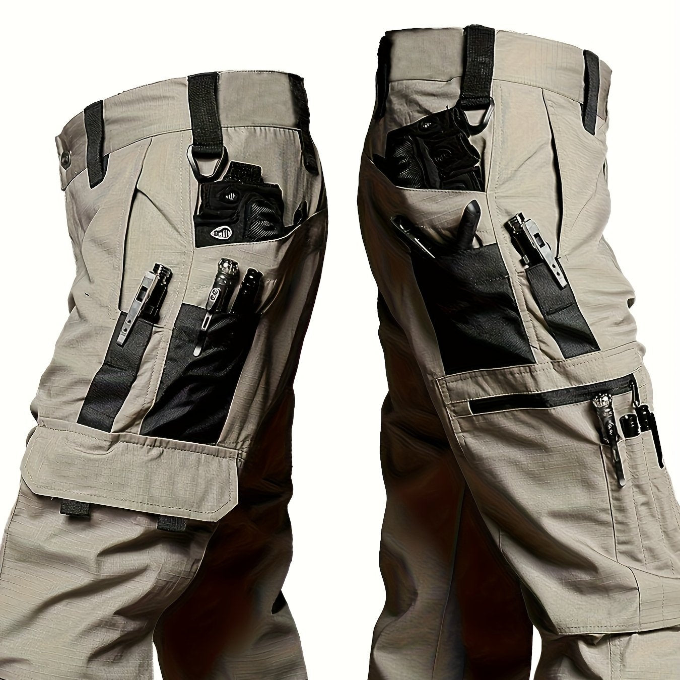 Men's Multi-Pocket Work Pants, Durable Wrinkle-Resistant Construction Trousers for Spring and Autumn | Adjustable Waistband | Tactical Design | Outdoor Hiking Long Pants