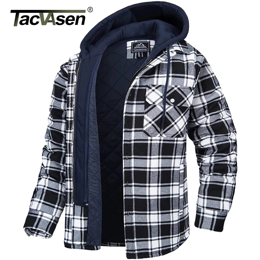 TACVASEN–veste en flanelle pour homme avec capuche amovible, Plaid matelassé doublé, manteaux d'hiver épais à capuche, vêtements d'extérieur, Chemise à carreaux et veste en flanelle 100% coton haute qualité et conforta