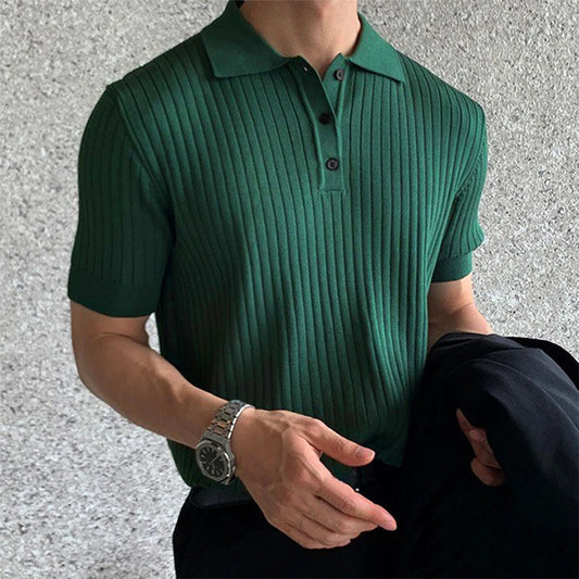 Vêtements d'été pour hommes rétro tricot revers rayé Polo couleur unie à manches courtes mode léger luxe populaire tricots M-3XL