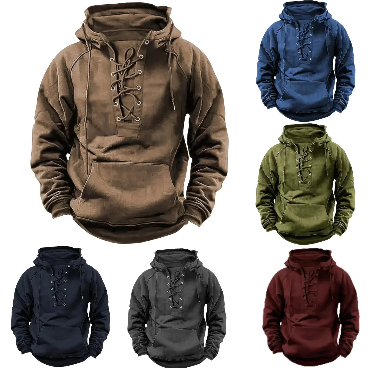 Pucuri™ – Sweat à capuche outdoor rétro à lacets, conçu pour l’automne et l’hiver