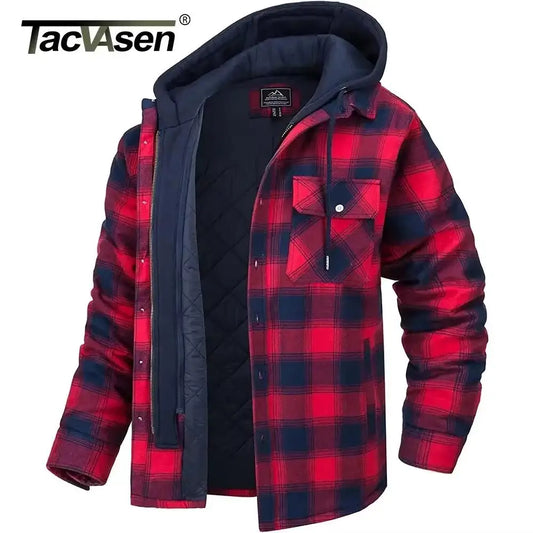 TACVASEN–veste en flanelle pour homme avec capuche amovible, Plaid matelassé doublé, manteaux d'hiver épais à capuche, vêtements d'extérieur, Chemise à carreaux et veste en flanelle 100% coton haute qualité et conforta