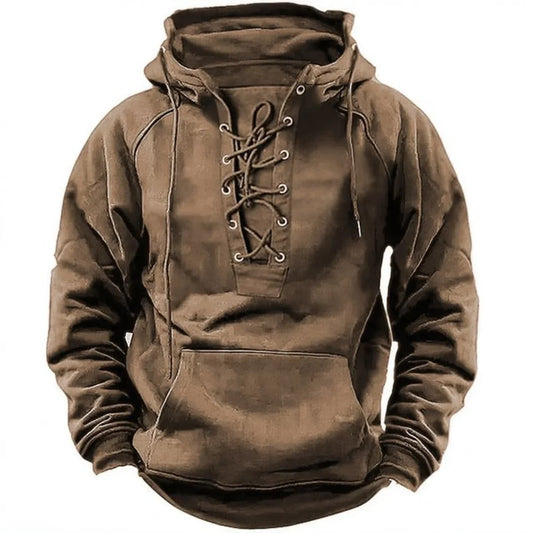Pucuri™ – Sweat à capuche outdoor rétro à lacets, conçu pour l’automne et l’hiver