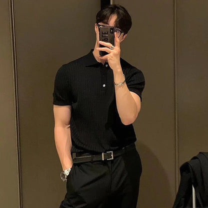 Vêtements d'été pour hommes rétro tricot revers rayé Polo couleur unie à manches courtes mode léger luxe populaire tricots M-3XL