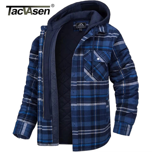 TACVASEN–veste en flanelle pour homme avec capuche amovible, Plaid matelassé doublé, manteaux d'hiver épais à capuche, vêtements d'extérieur, Chemise à carreaux et veste en flanelle 100% coton haute qualité et conforta