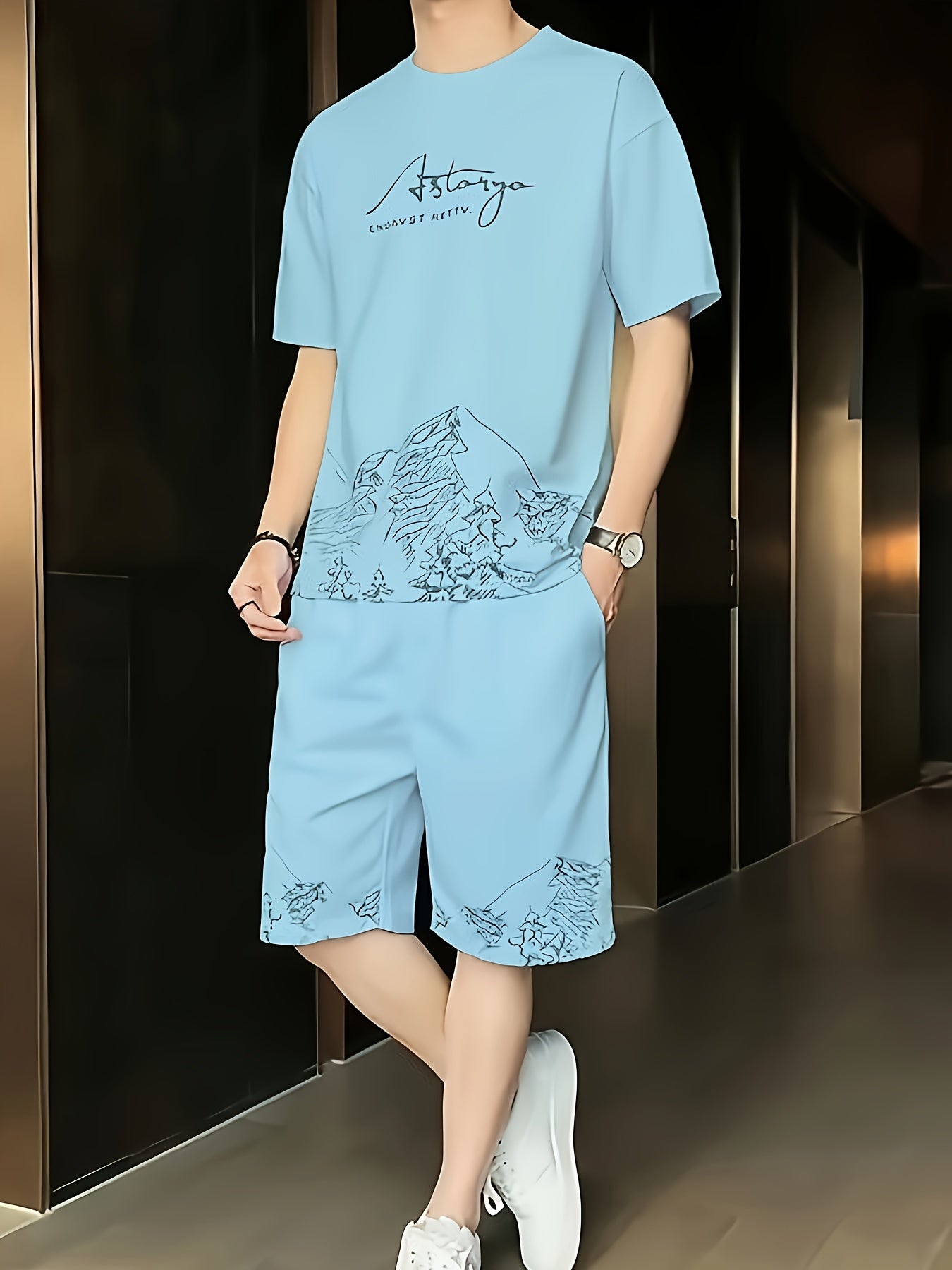 Men's 2pcs Outfits, Casual Crew Neck Short Sleeve T-shirt And Drawstring Shorts Set for Summer, Men's Clothing