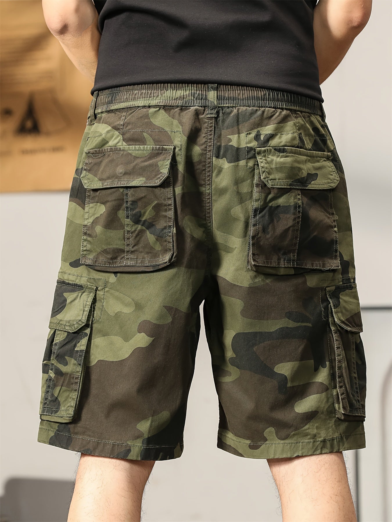 Men's Camouflage Cargo Shorts, Cotton Street Style, Stretch Fabric, Regular Fit, Pocket Detail, Woven Construction