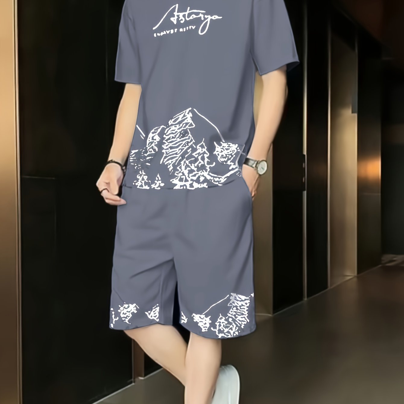 Men's 2pcs Outfits, Casual Crew Neck Short Sleeve T-shirt And Drawstring Shorts Set for Summer, Men's Clothing
