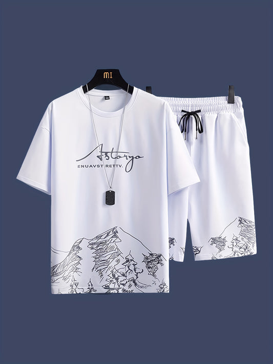 Men's 2pcs Outfits, Casual Crew Neck Short Sleeve T-shirt And Drawstring Shorts Set for Summer, Men's Clothing