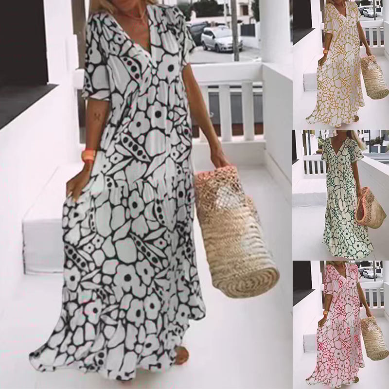 Juni™ | Ibiza-stil klänning med bohemiskt blomtryck