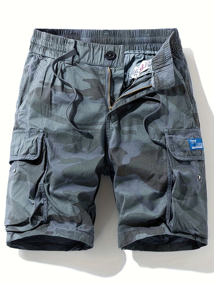 Men's Camo Cargo Shorts with Multiple Pockets - Cotton Blend, Casual Outdoor & Hiking Wear