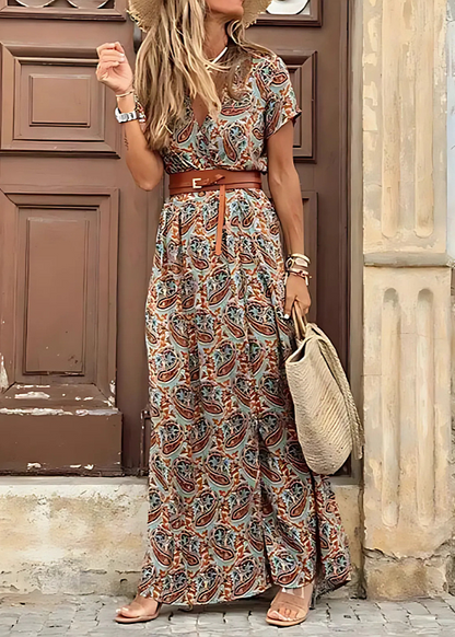 Pucuri™ Robe longue bohème à taille froncée