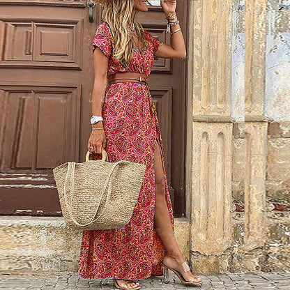 Pucuri™ Robe longue bohème à taille froncée
